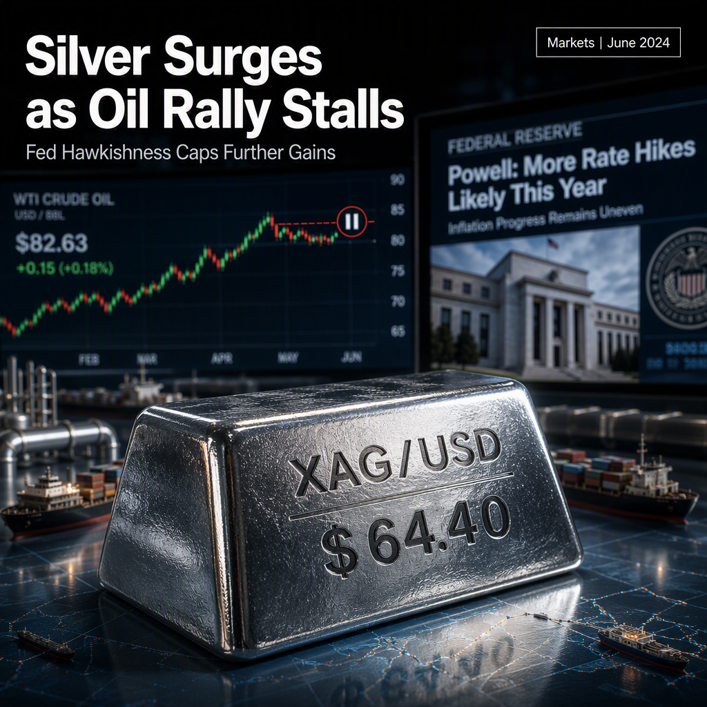 Silver Surges 1.8% to $64.40 as Oil Rally Pauses; Fed Signals More Rate Hikes