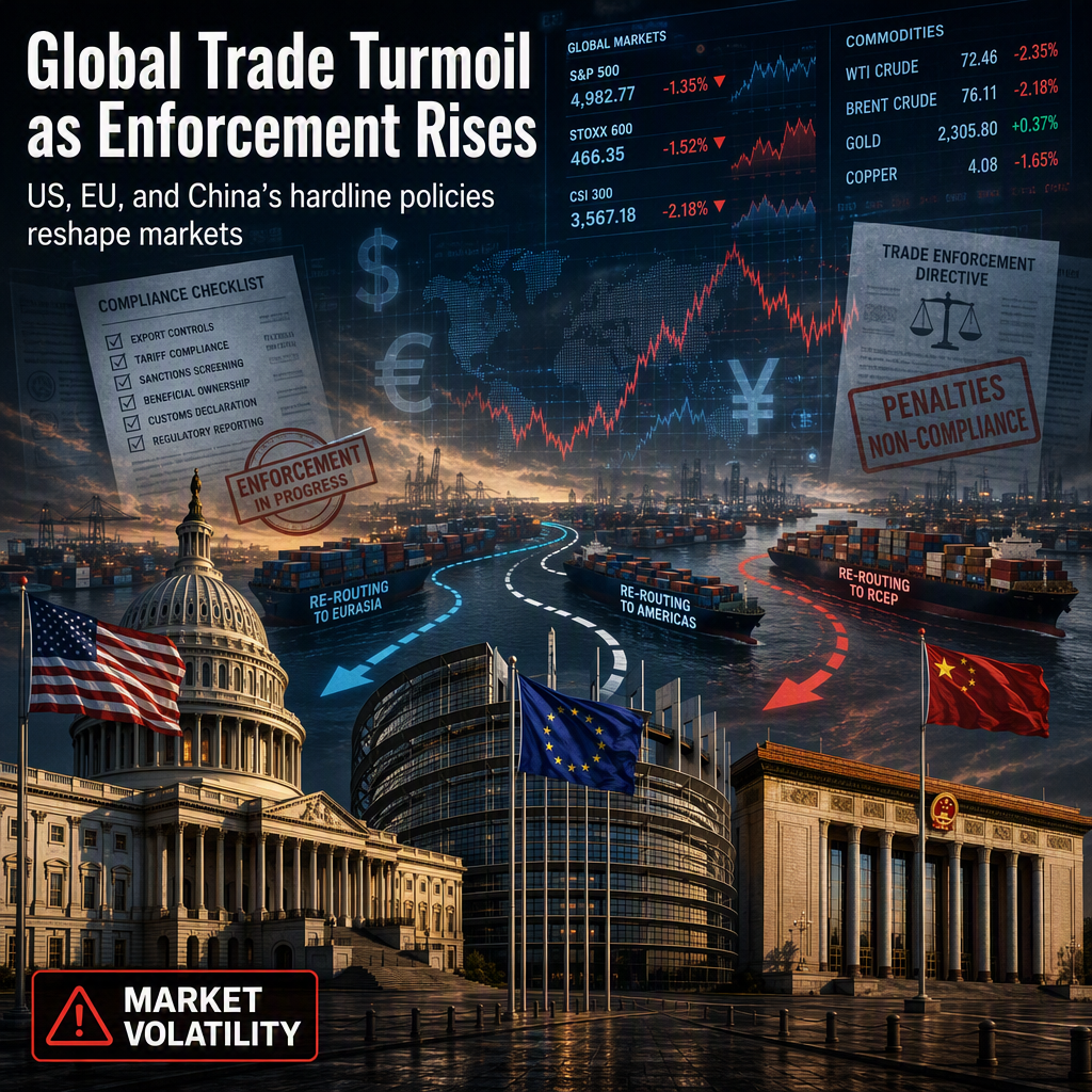 Global Trade Faces Volatility as US, EU, and China Shift to Enforcement-Driven Policies