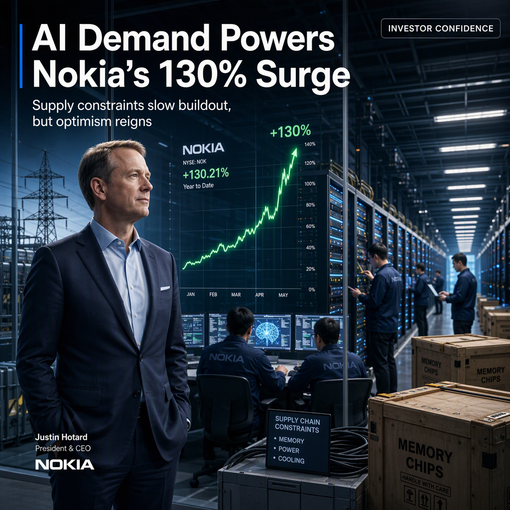 Nokia CEO Highlights Strong AI Data Center Demand Amid Supply Constraints, Stock Surges 130%