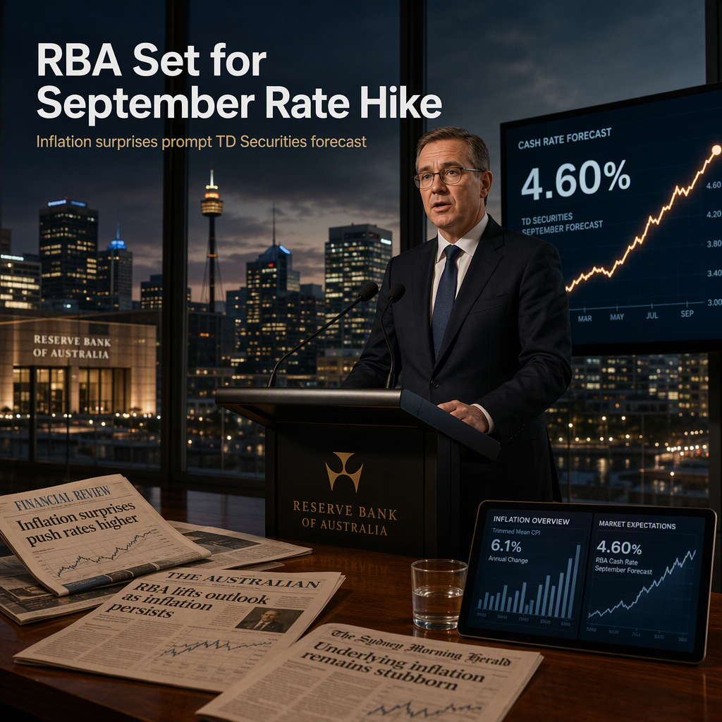 TD Securities Expects Reserve Bank of Australia to Raise Cash Rate to 4.60% in September Amid Inflation Surprises