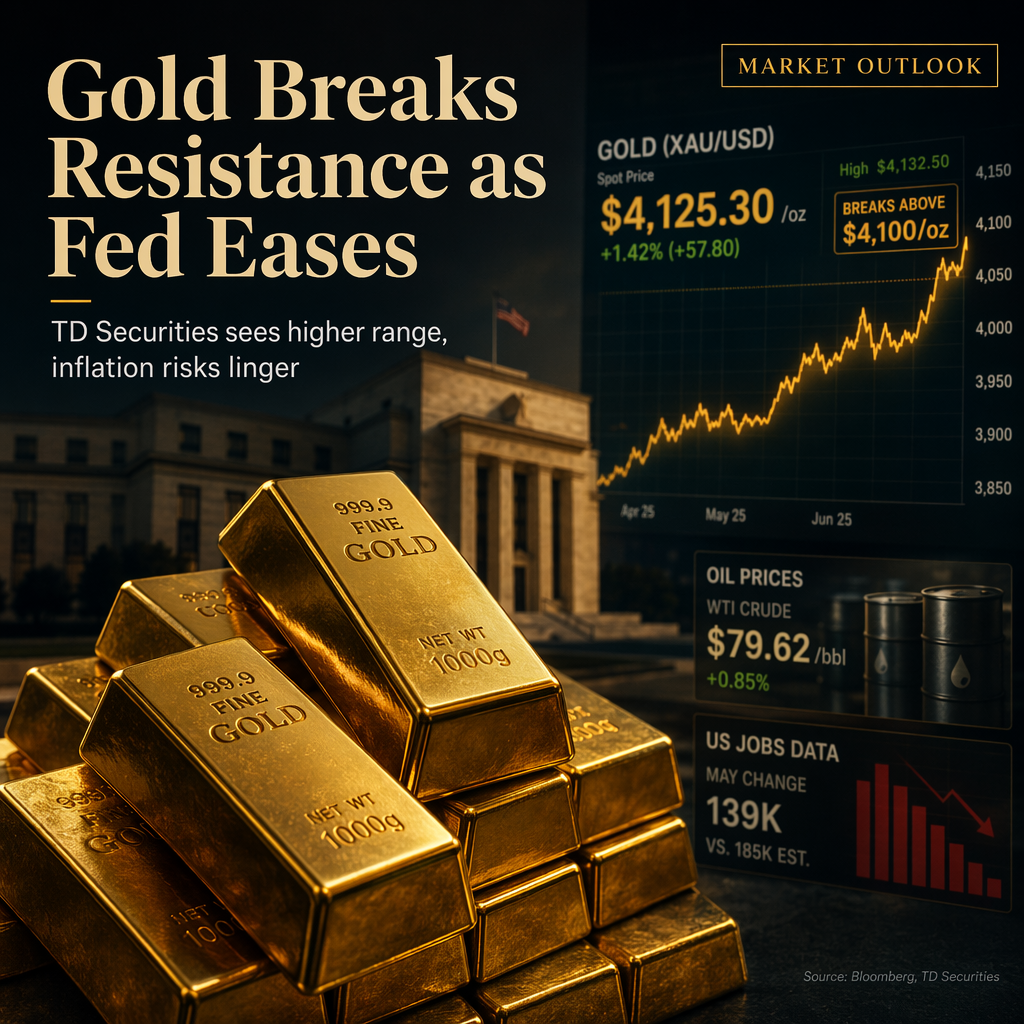 Gold Poised for Higher Trading Range as Fed Rate Hike Risks Ease, Says TD Securities