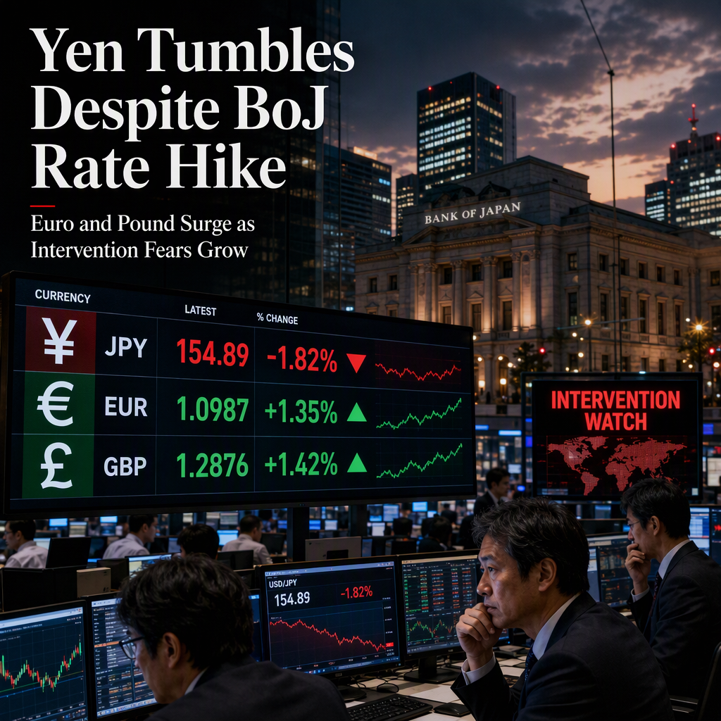 Japanese Yen Weakens Sharply After BoJ Rate Hike, Fuels Gains for Euro and Pound Amid Intervention Fears