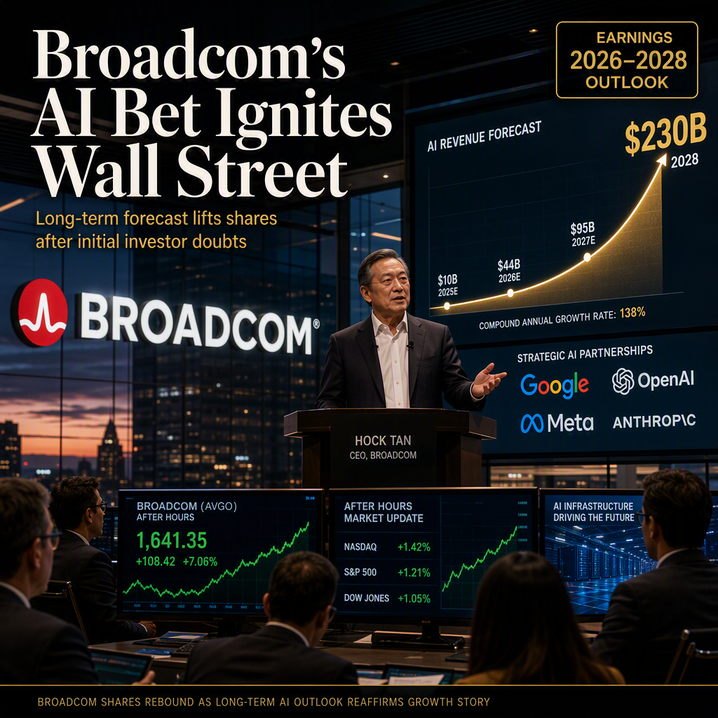 Broadcom Surges on Upbeat Long-Term AI Revenue Forecast Despite Initial Investor Disappointment