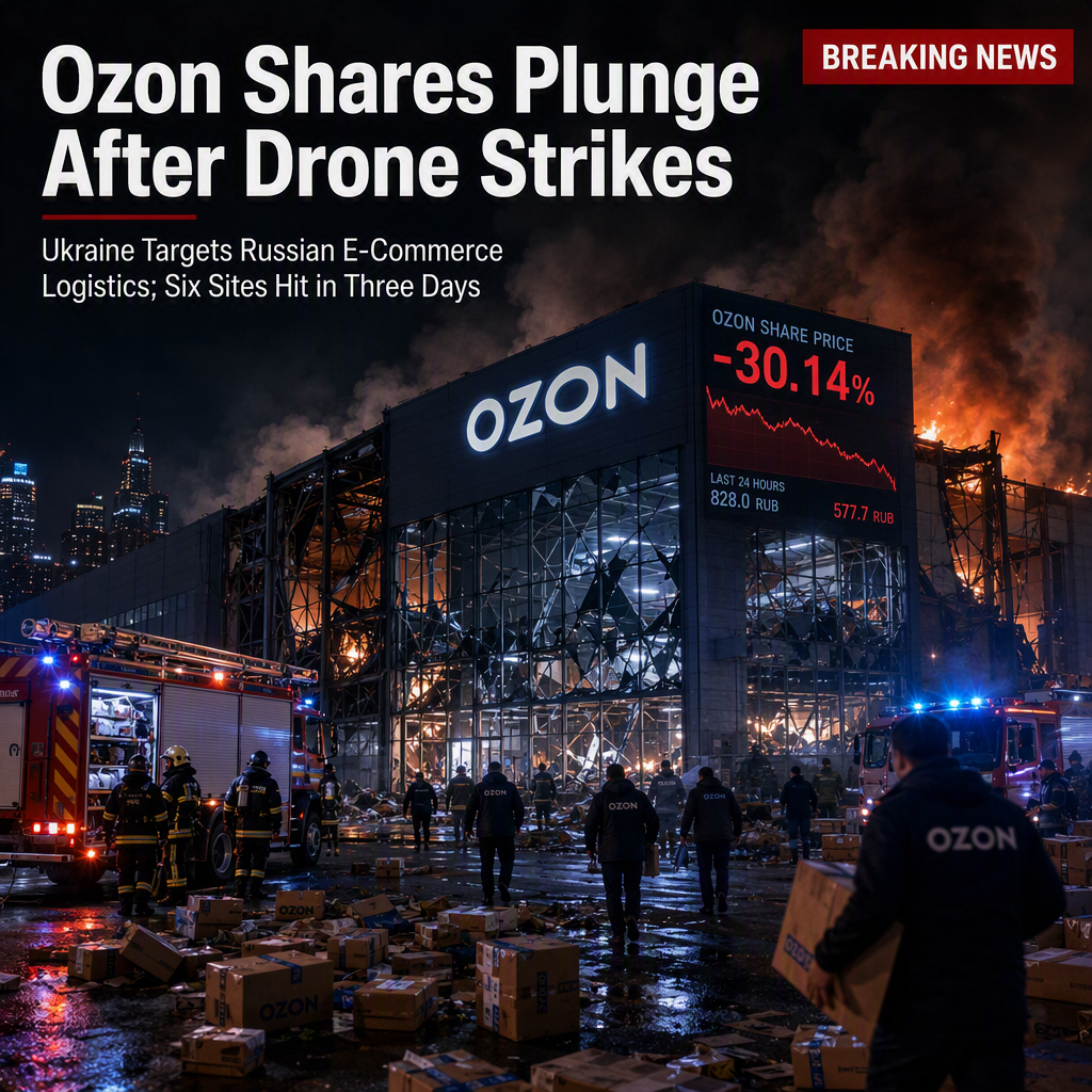 Ozon Shares Plunge 30% After Ukrainian Drone Strikes Target Russian E-Commerce Logistics