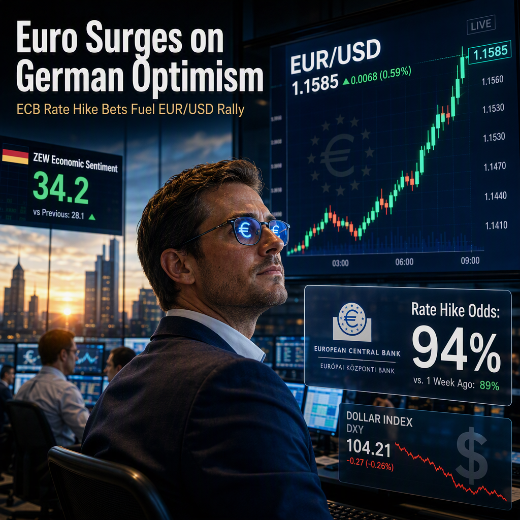 EUR/USD Strengthens as German ZEW Survey Surpasses Expectations, ECB Rate Hike Odds Rise