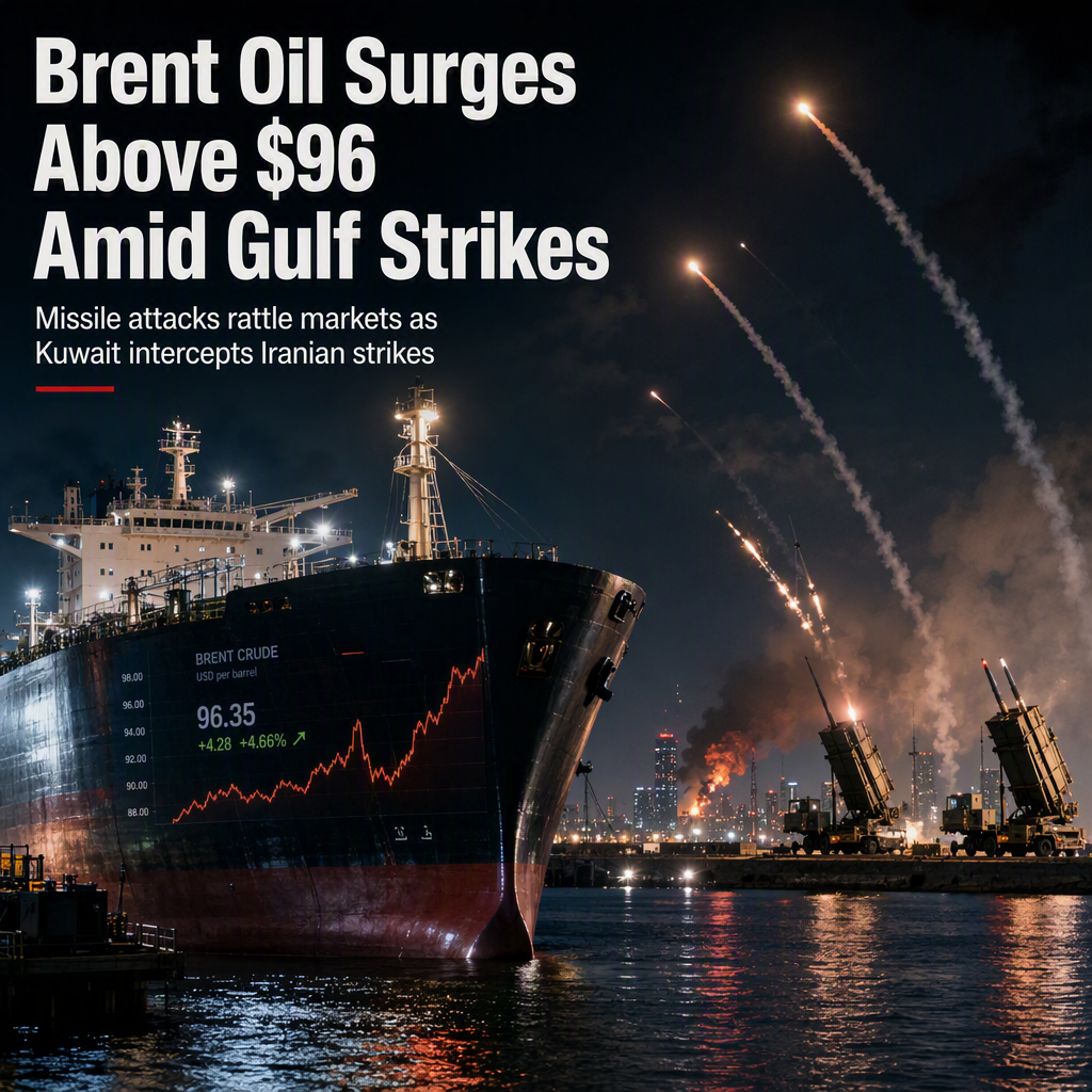 Brent Oil Surges Above $96 as Iran Launches Missiles at Kuwait Amid Gulf Tensions