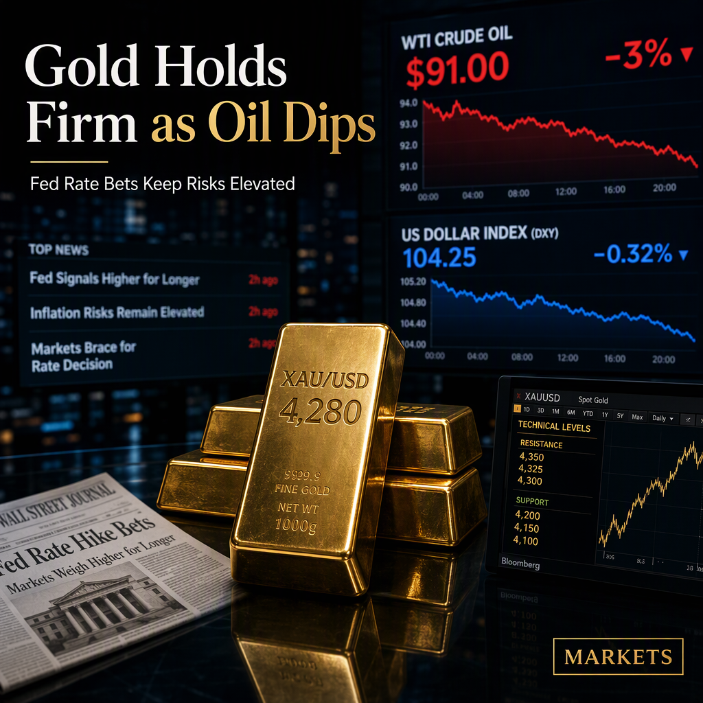 Gold Stabilizes as WTI Oil Slump Eases US Dollar Strength Amid Fed Rate Hike Bets
