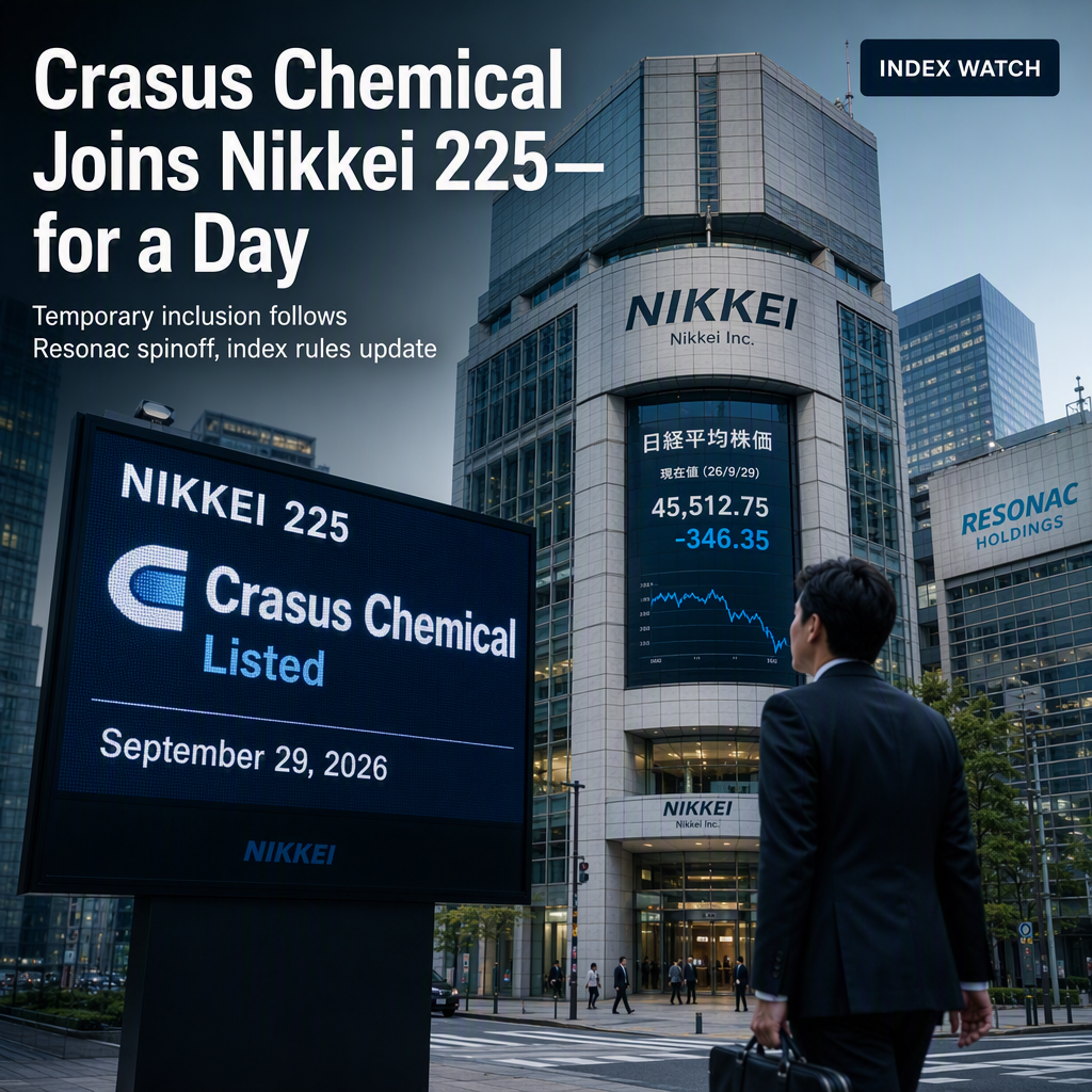 Crasus Chemical to Join Nikkei 225 for One Day Following Resonac Holdings Spinoff