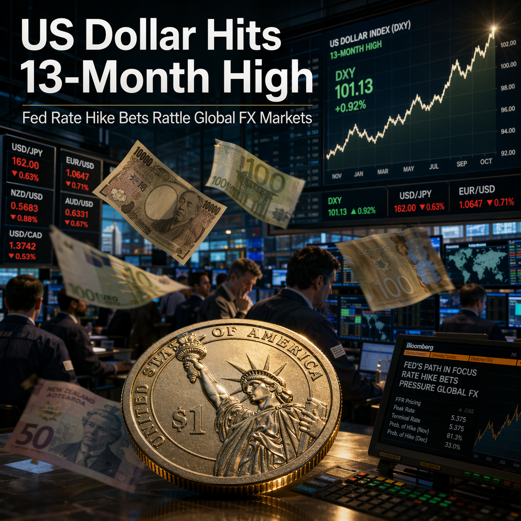 US Dollar Surges to 13-Month High as Fed Rate Hike Bets Intensify, Pressuring Global Currencies
