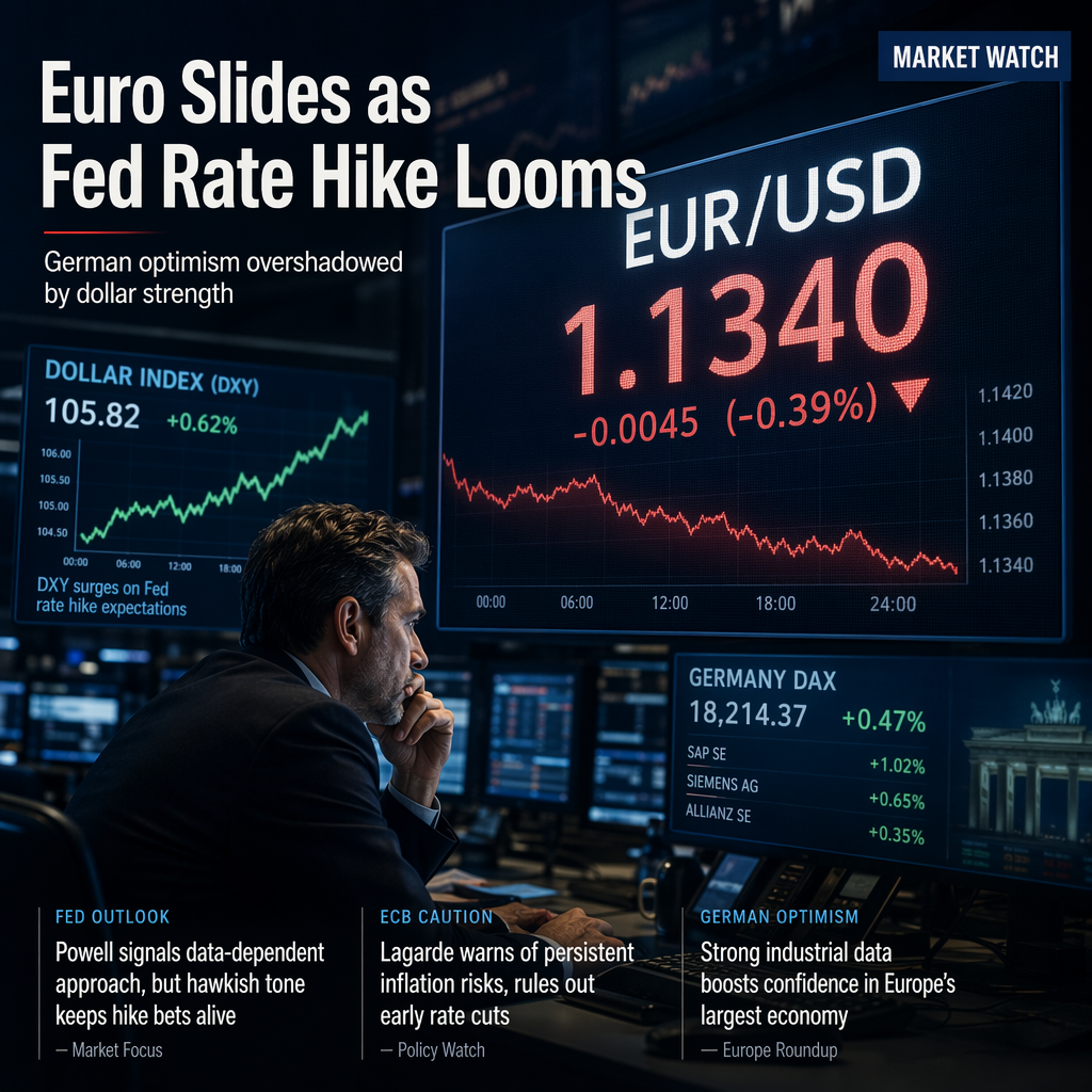 Euro Slides for Third Consecutive Day as Fed Rate Hike Expectations Outweigh German Economic Optimism