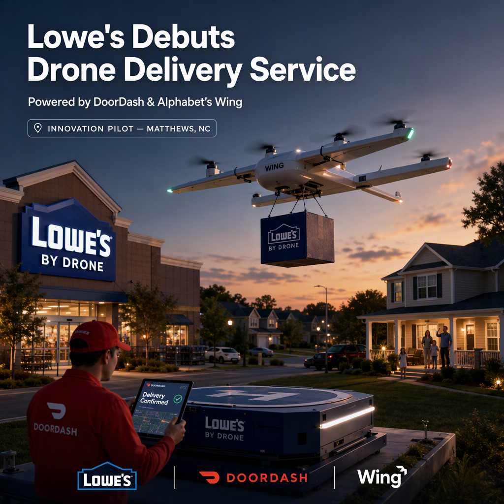Lowe's Launches Drone Delivery Pilot with DoorDash and Alphabet's Wing in North Carolina