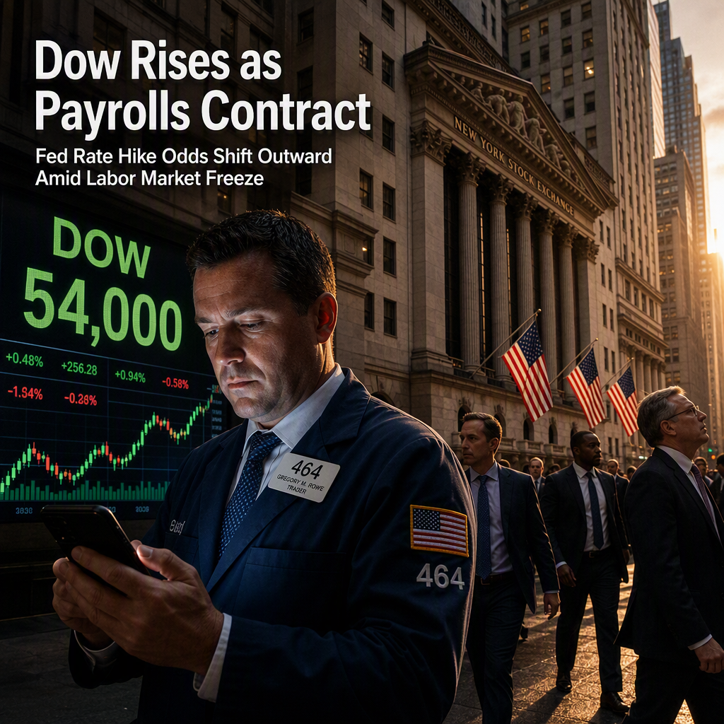 Dow Jones Rises Despite US Payrolls Contraction; Rate Hike Odds Shift Outward
