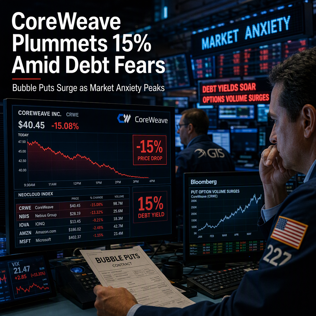 CoreWeave Shares Plunge 15% as Traders Flood 'Bubble Puts' Amid Soaring Debt Yields
