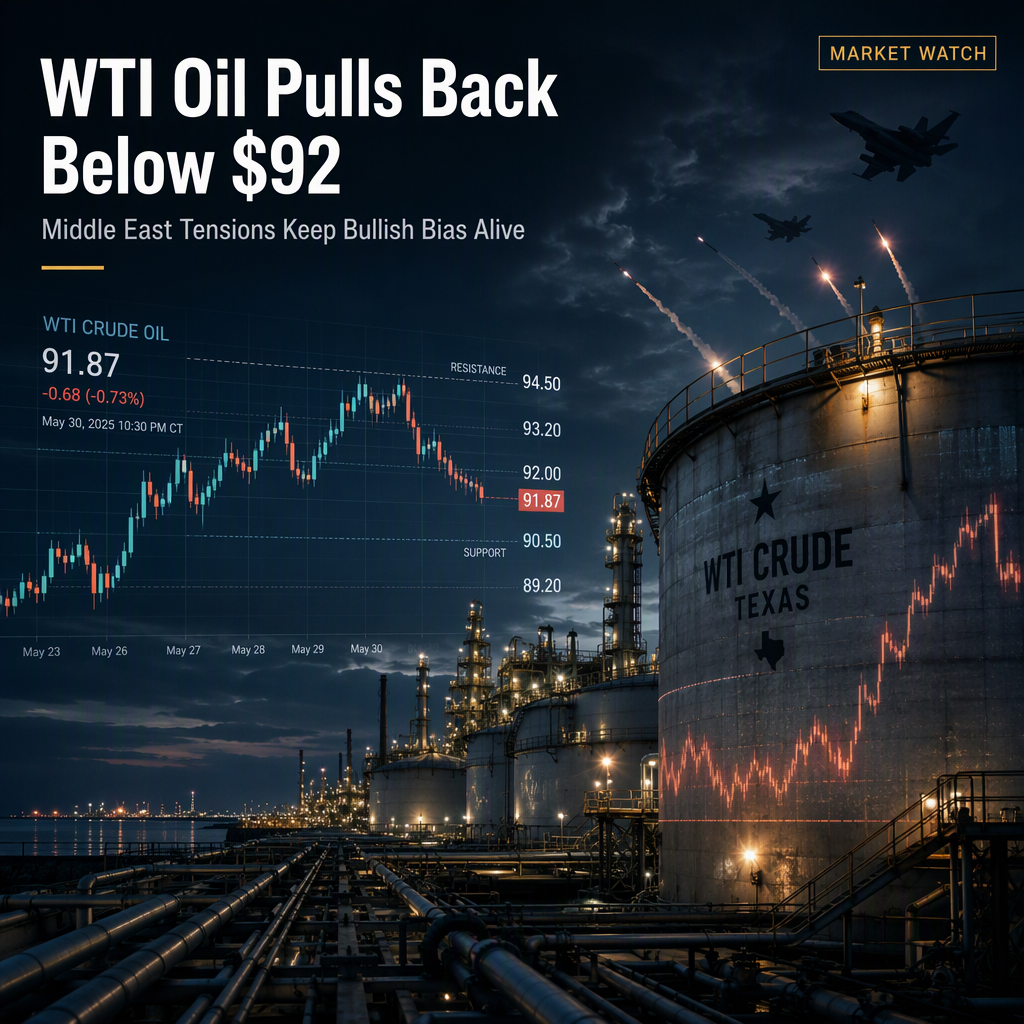 WTI Crude Oil Pulls Back Below $92 Amid Middle East Tensions, Bullish Bias Persists