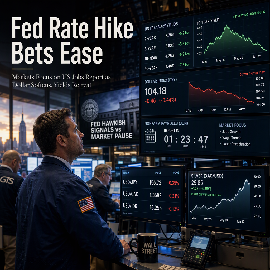 Fed Rate Hike Bets Ease as Markets Eye US Nonfarm Payrolls; Dollar Softens, Yields Retreat from Highs