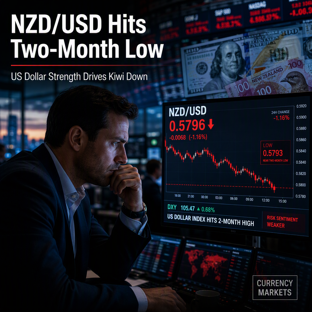 NZD/USD Falls Below 0.5800, Hits Near Two-Month Low Amid US Dollar Strength