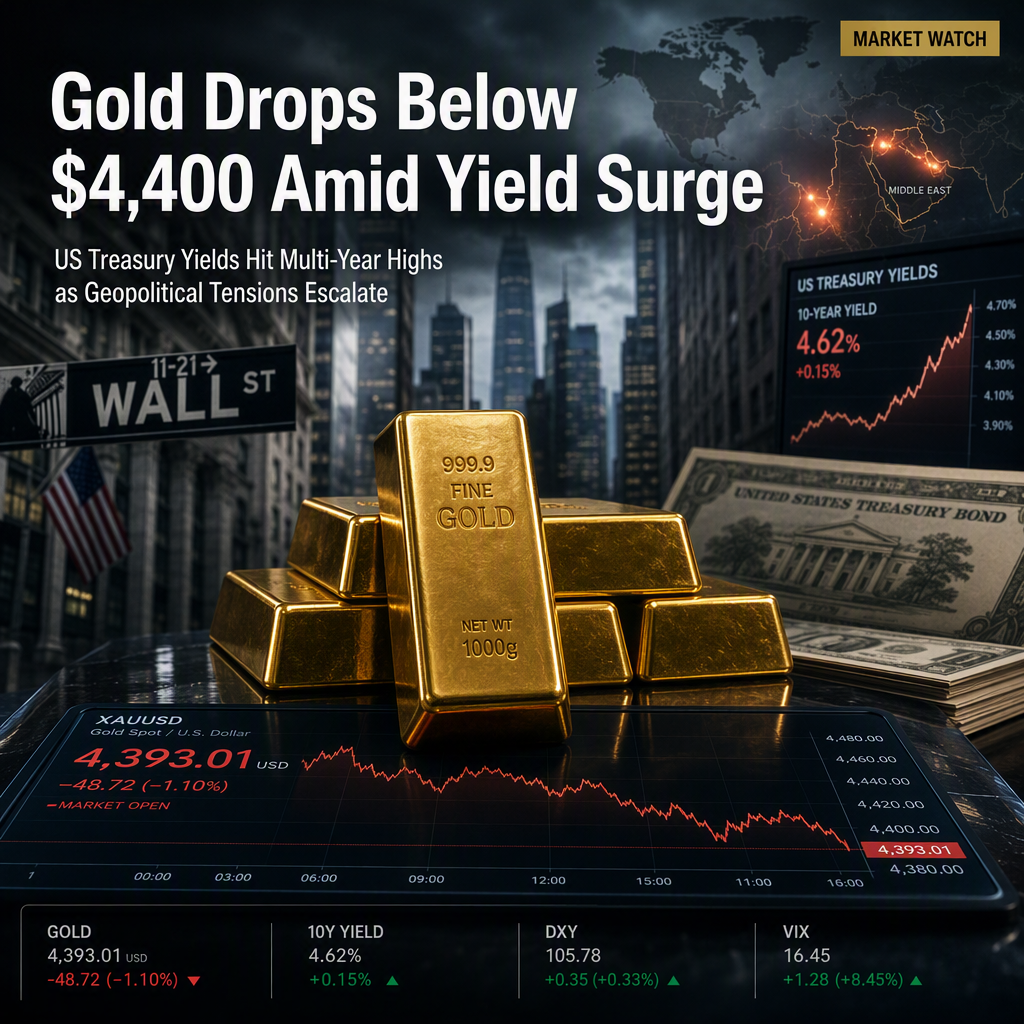 Gold Slips Below $4,400 as US Treasury Yields Hit Multi-Year Highs Amid Geopolitical Tensions