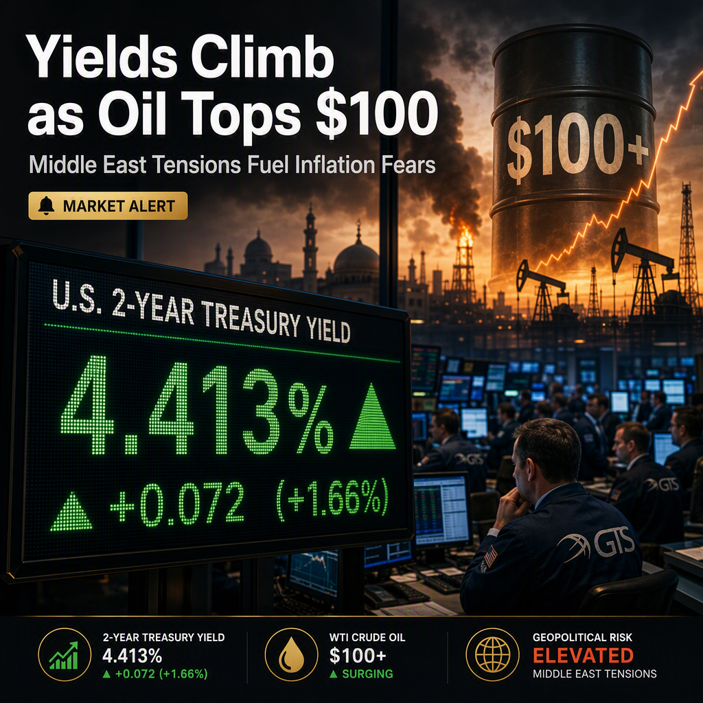 U.S. 2-Year Treasury Yield Rises as Oil Surges Past $100 Amid Middle East Tensions