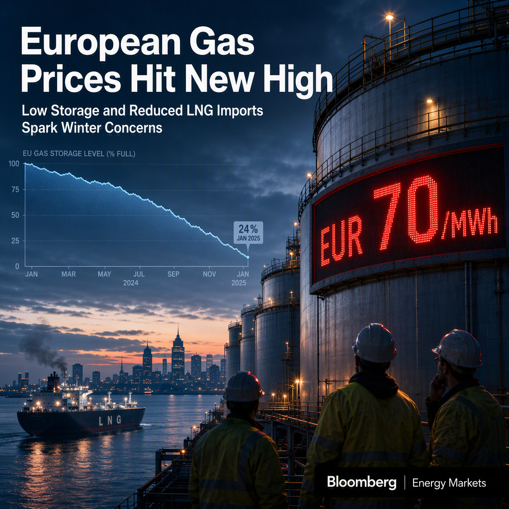 European Gas Prices Surge Above EUR70/MWh Amid Low Storage and Reduced LNG Imports