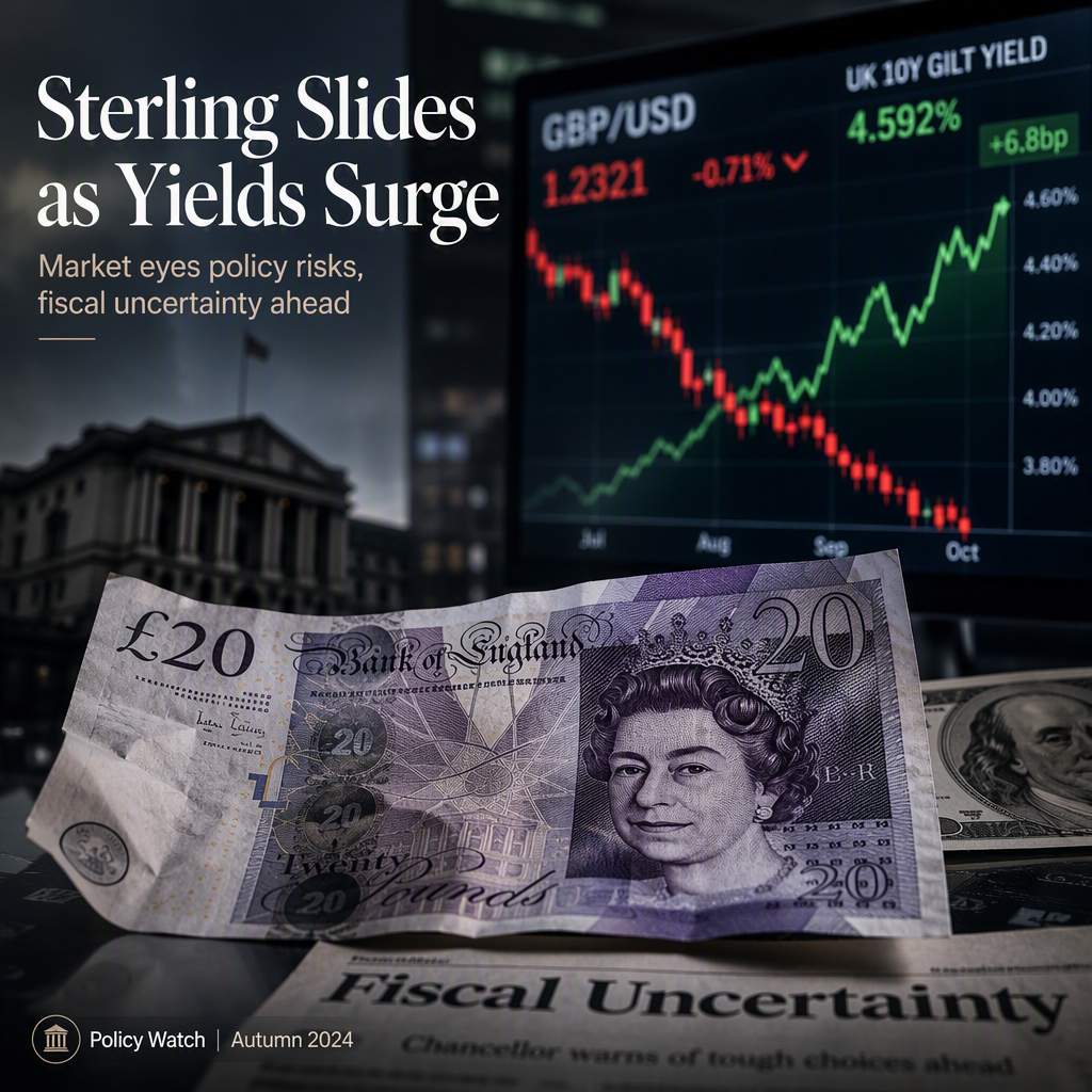 British Pound Falls Despite Surging Gilt Yields as Market Eyes Upcoming Policy Decisions