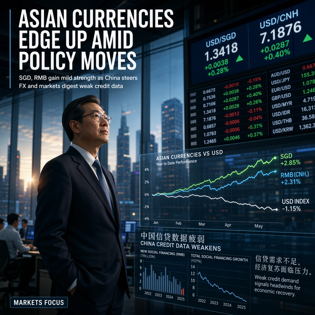 Asian Currencies Show Mild Strength as Policymakers Guide FX Moves Amid Weak Chinese Credit Data
