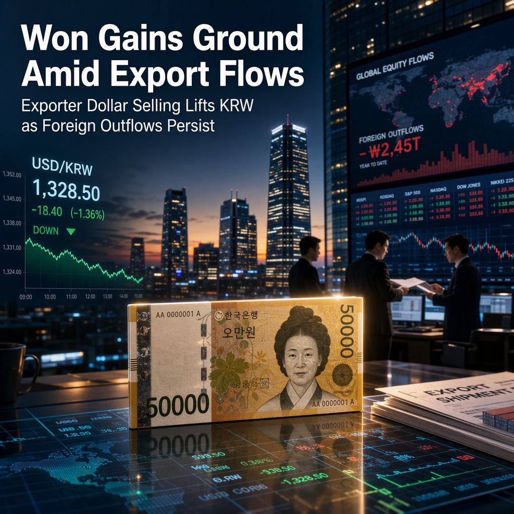 South Korean Won Supported by Exporter Dollar Selling Amid Foreign Equity Outflows, OCBC Reports