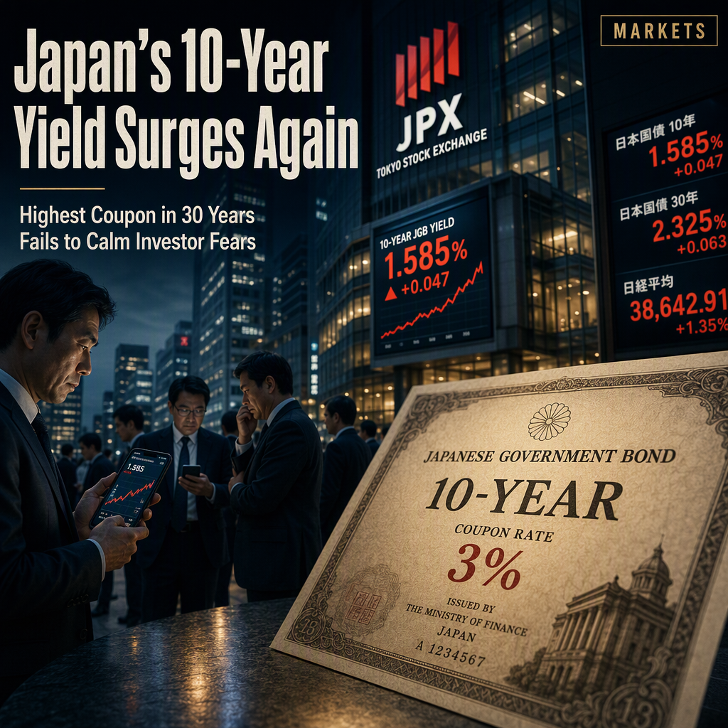 Japanese 10-Year Government Bond Yield Climbs Despite Highest Coupon in 30 Years