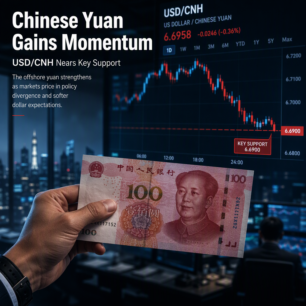 Chinese Yuan Gains Momentum as USD/CNH Approaches Key Support at 6.6900