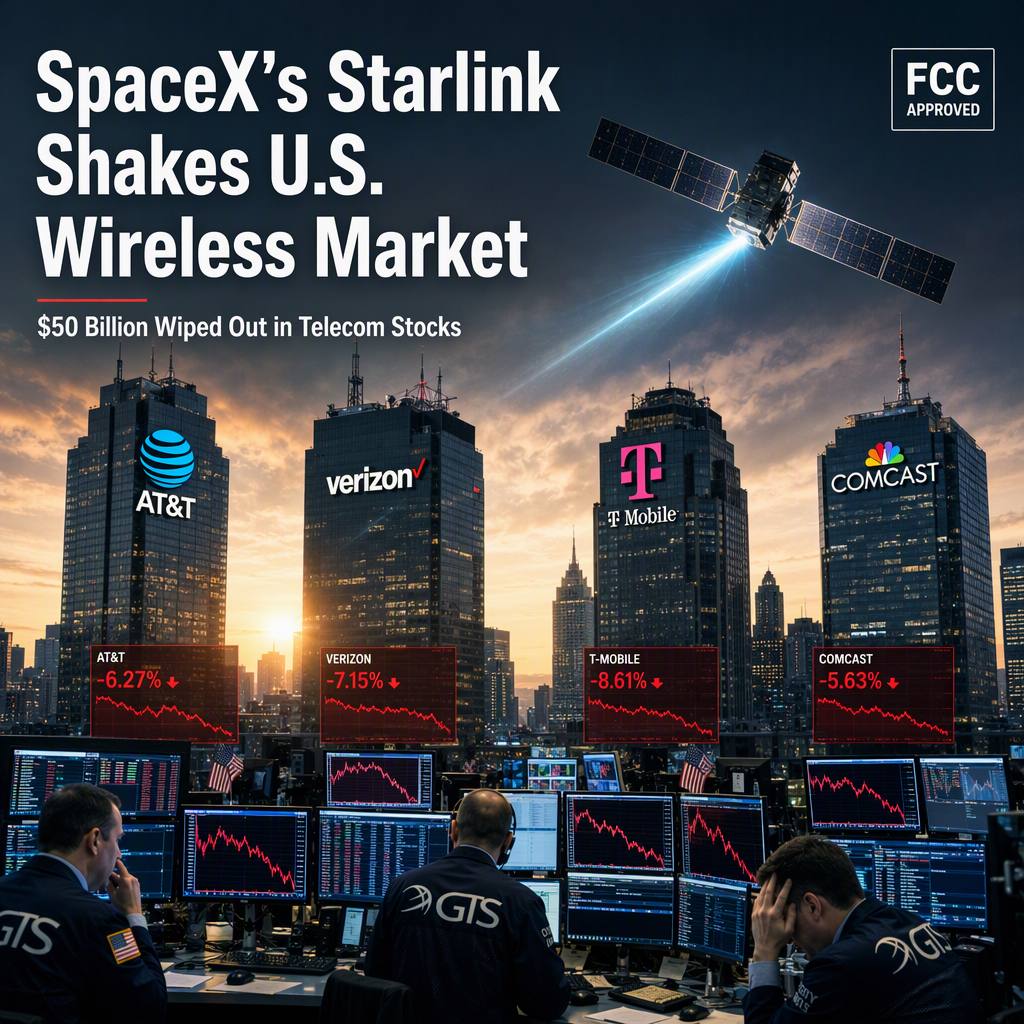 SpaceX's Starlink Mobile Ambitions Trigger $50 Billion Selloff in U.S. Wireless Stocks