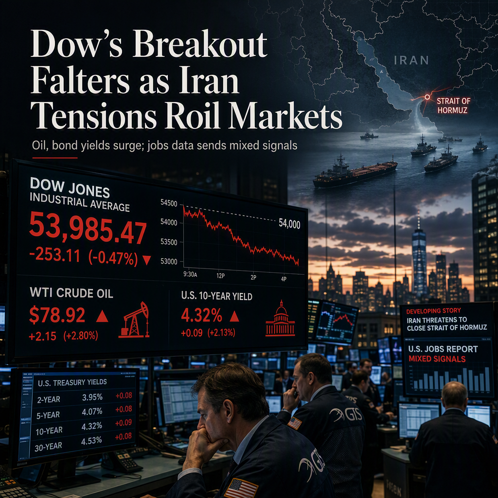 Dow Jones Reverses Breakout as Iran Strait Tensions Persist; Bond Yields Rise Amid Mixed U.S. Hiring Data