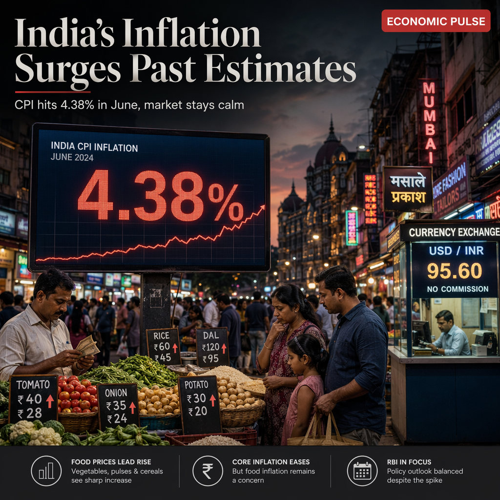 India’s June CPI Inflation Surges to 4.38%, Surpassing Estimates