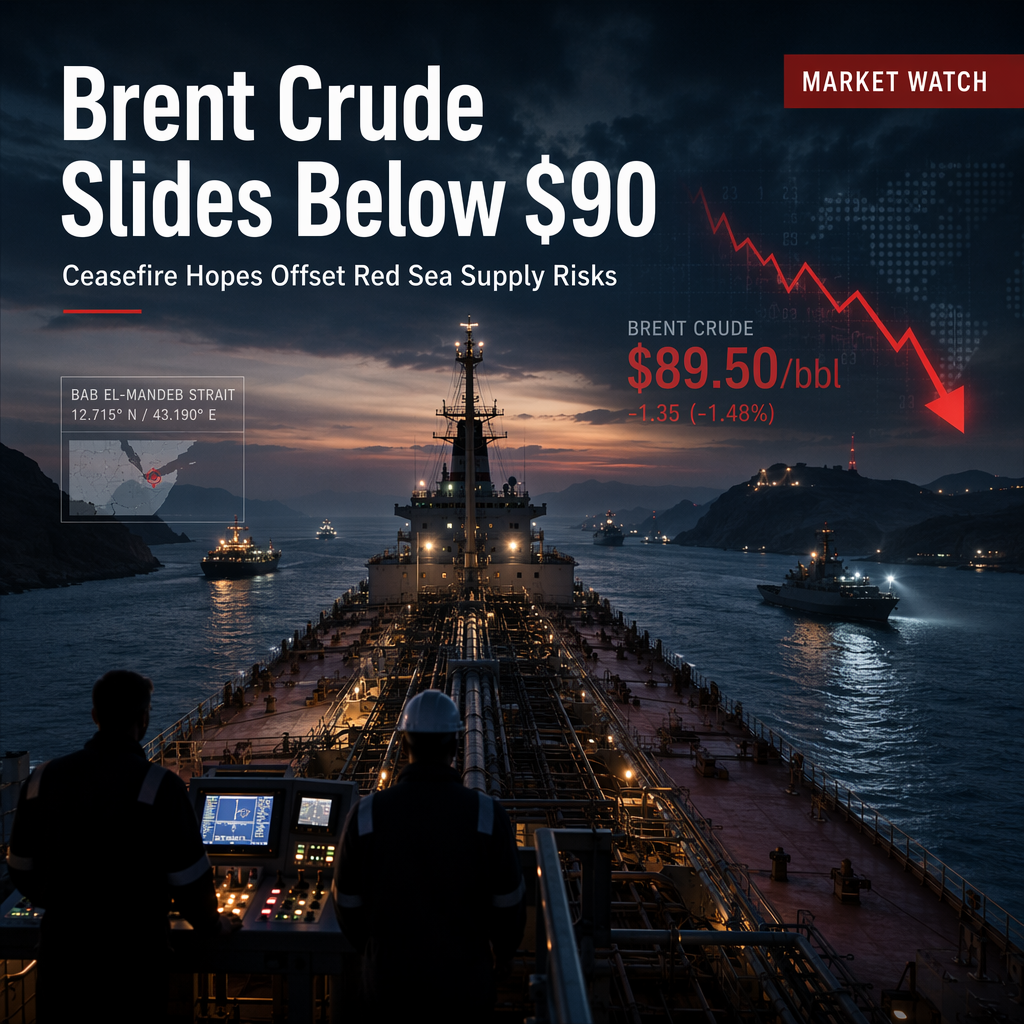 Brent Crude Falls Below $90 as US-Iran Ceasefire Hopes Offset Red Sea Supply Risks