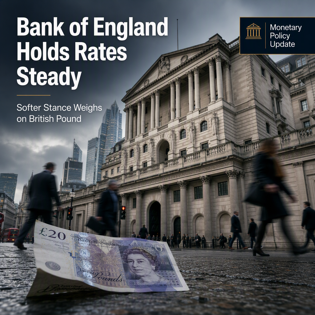 Bank of England Holds Rates Steady; Softer Stance Pressures British Pound