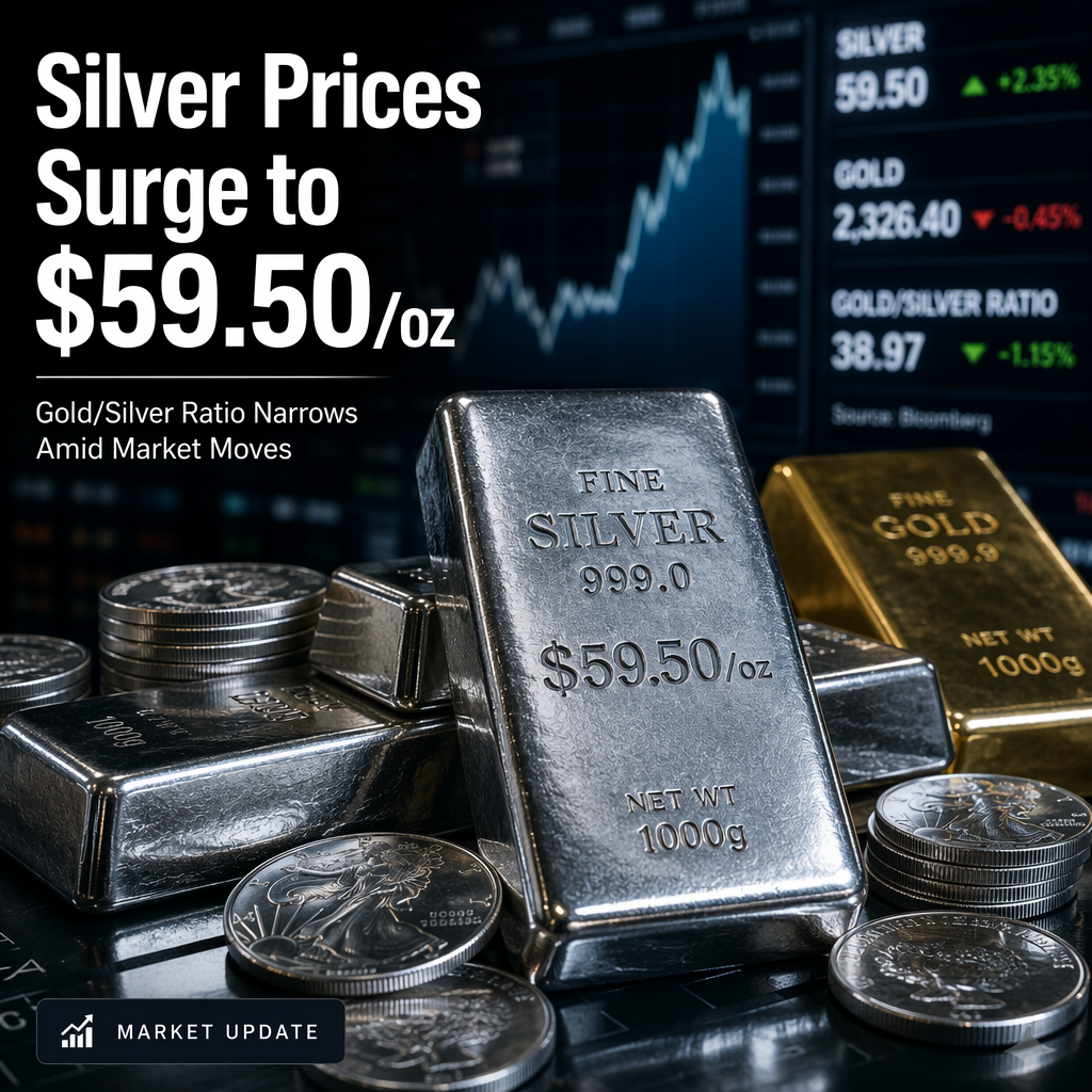 Silver Prices Climb 1.19% to $59.50 per Ounce, Gold/Silver Ratio Narrows