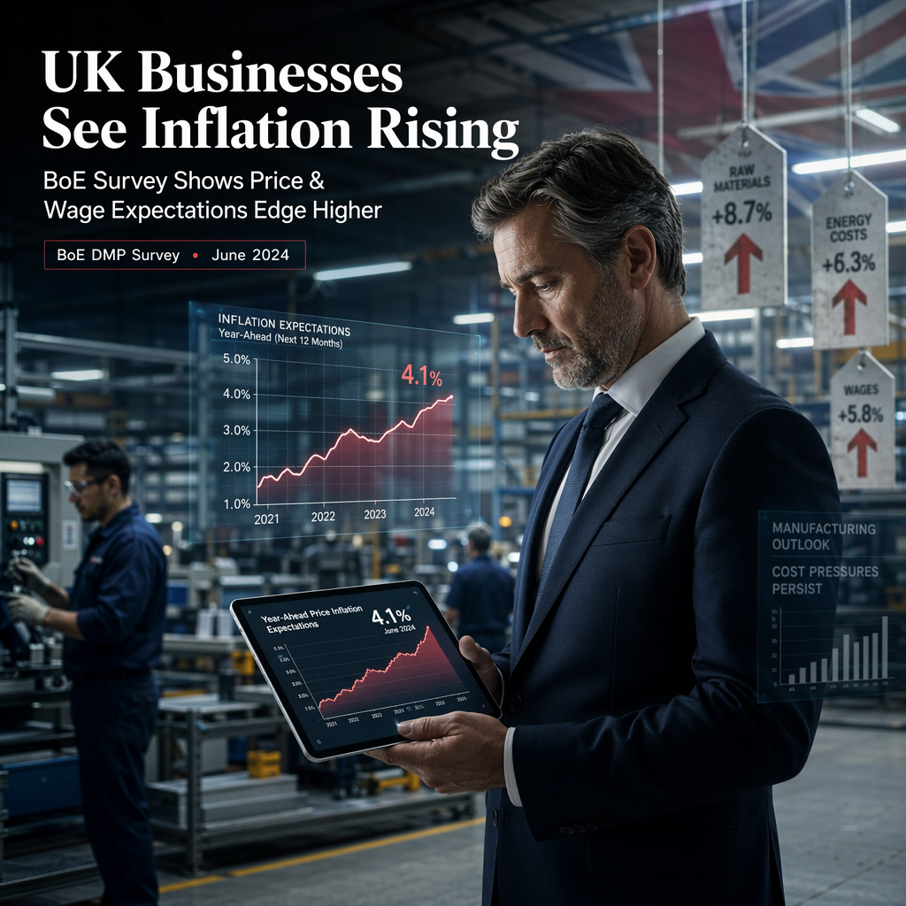 BoE DMP Survey: UK Businesses Raise Year-Ahead Price Inflation Expectations to 4.1% in June