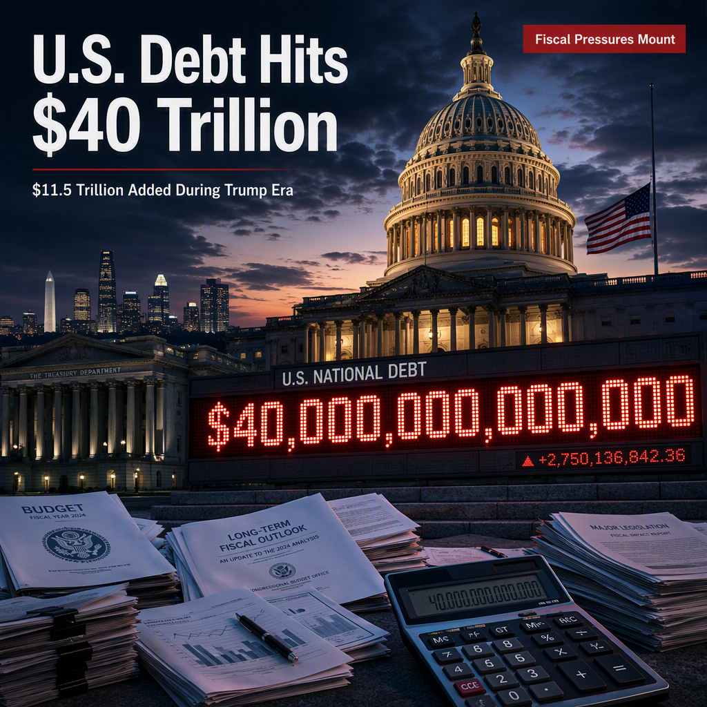 U.S. National Debt Surges Past $40 Trillion, With Over $11.5 Trillion Added During Trump’s Tenure