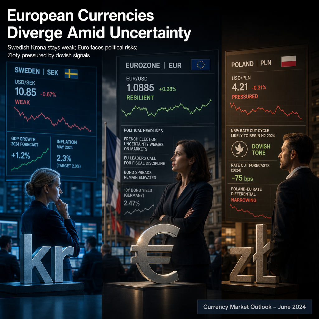 Swedish Krona Remains Weak Despite Strong Growth and Low Inflation; Euro Faces Political Risks, Polish Zloty Pressured by Dovish NBP