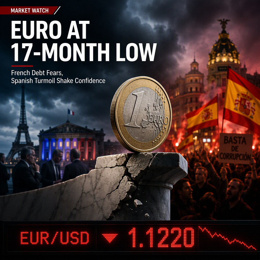 Euro Hits 17-Month Low as France's Debt Concerns and Spanish Political Turmoil Weigh on Currency