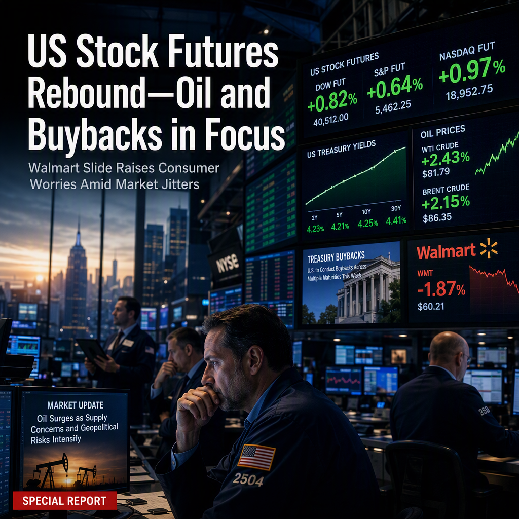 US Stock Futures Rise Amid Treasury Buyback Plans and Surging Oil Prices; Walmart Miss Sparks Consumer Concerns