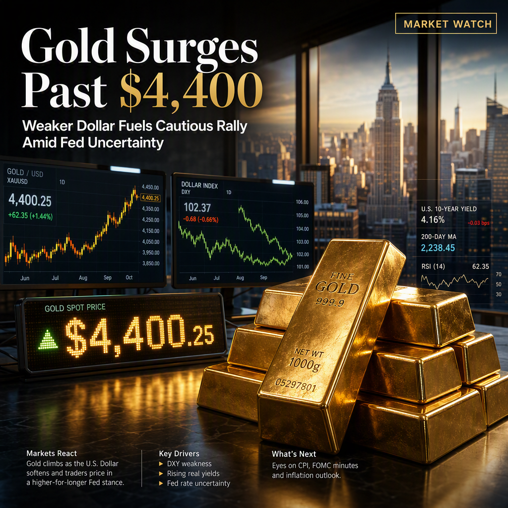 Gold Rebounds Above $4,400 as Weaker US Dollar Offsets Hawkish Fed Expectations
