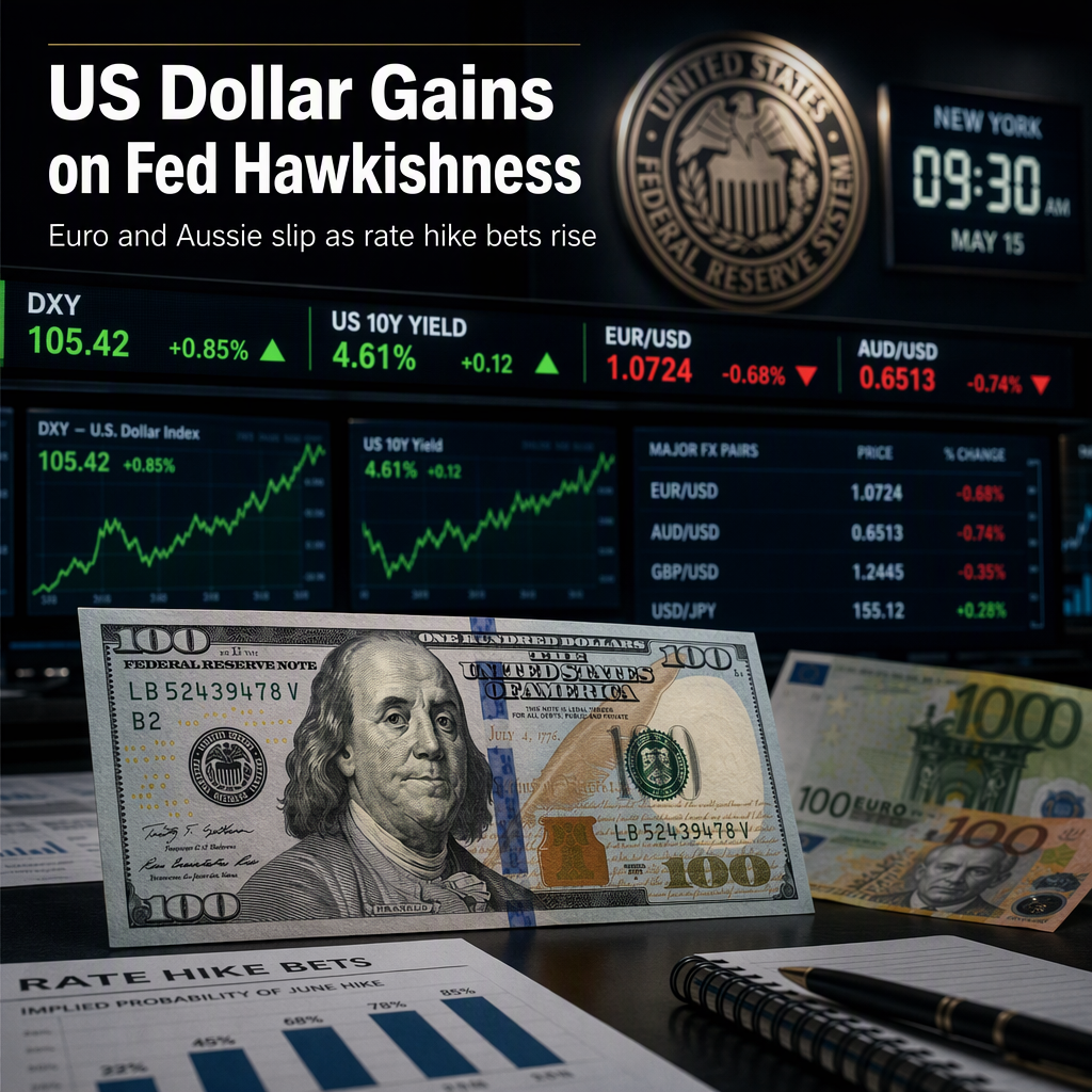 US Dollar Strengthens as Fed Rate Hike Bets Rise, Euro and Aussie Remain Under Pressure