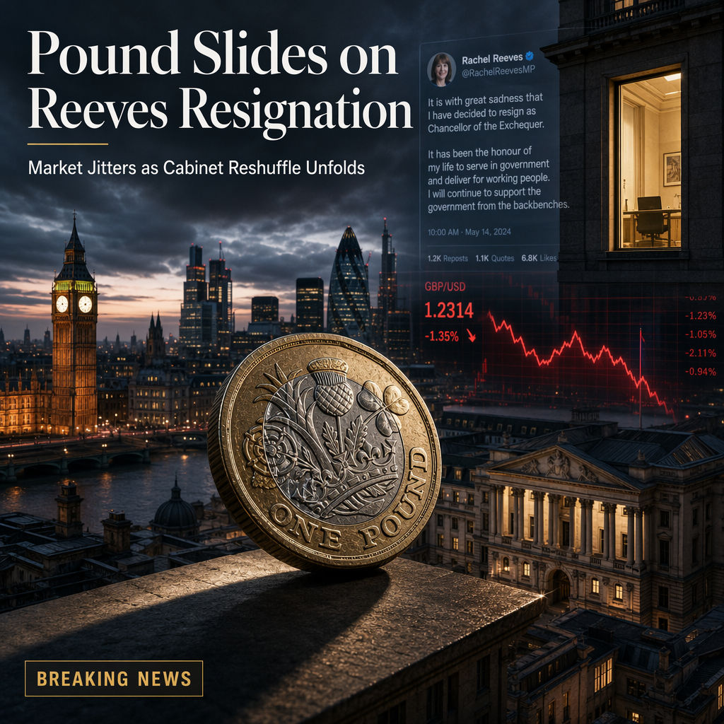 British Pound Falls as UK Chancellor Rachel Reeves Resigns Amid Burnham's Cabinet Reshuffle