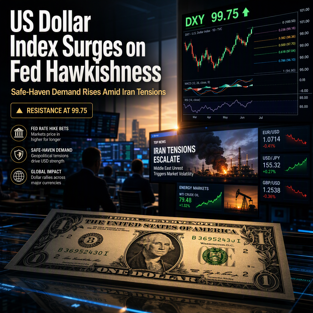 US Dollar Index Climbs Amid Fed Rate Hike Bets and Iran Tensions, Eyes Key Resistance at 99.75