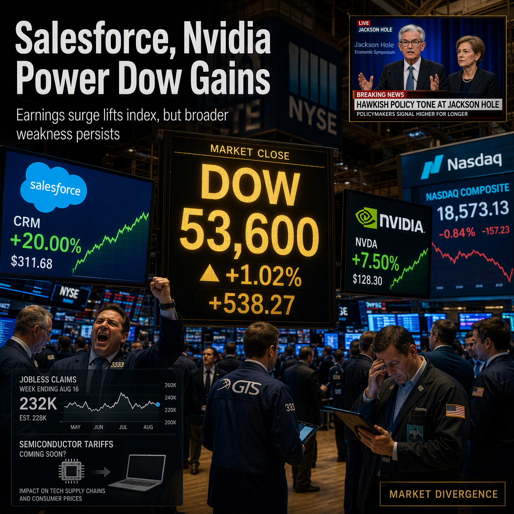 Salesforce and Nvidia Earnings Propel Dow Amid Broader Market Divergence