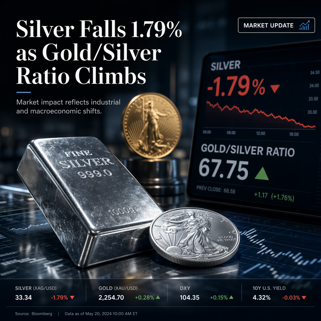 Silver Prices Drop 1.79% Amid Rising Gold/Silver Ratio