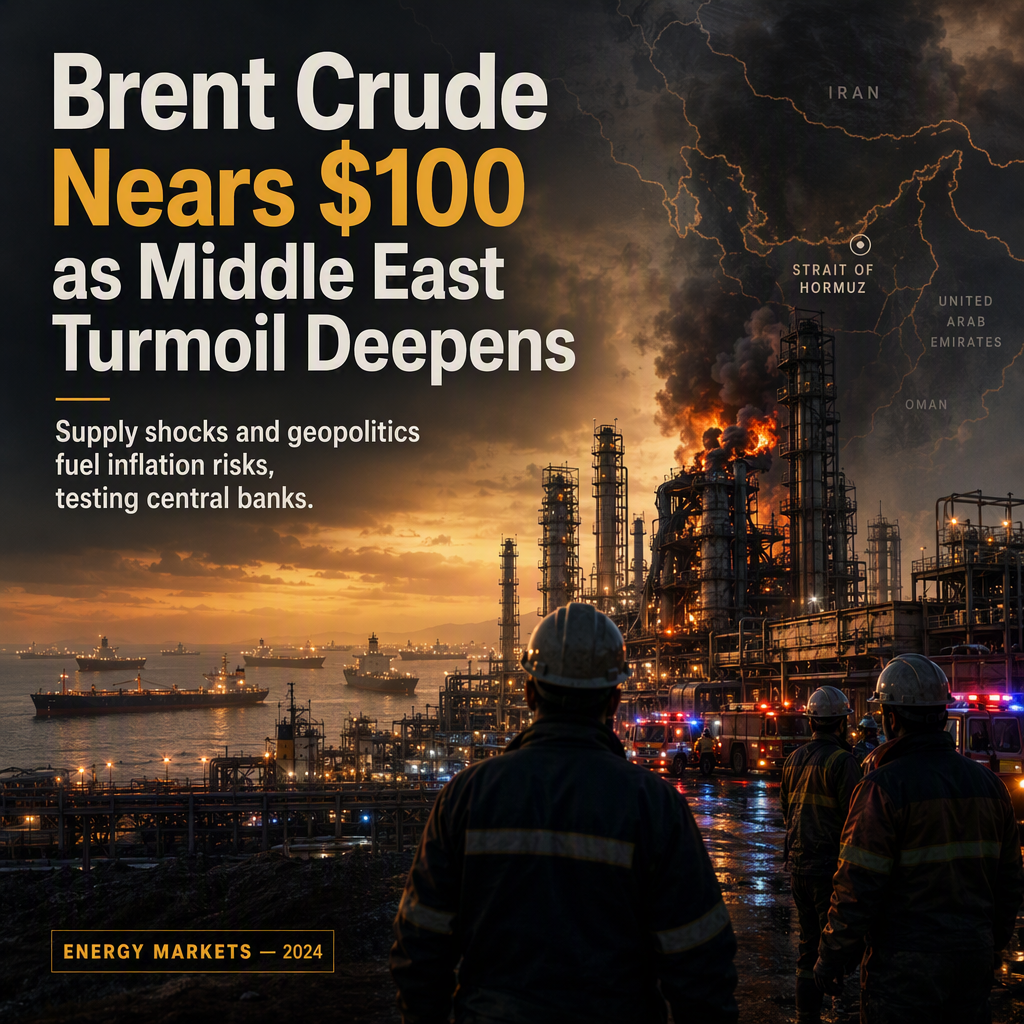 Middle East Supply Shocks Push Brent Crude Toward $100 Amid Rising Inflation Risks