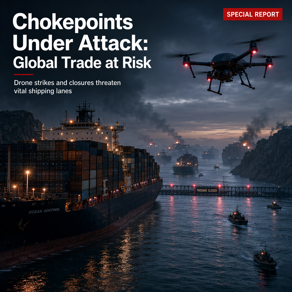 Global Shipping Disrupted as Drone Attacks and Chokepoint Closures Threaten Trade Routes