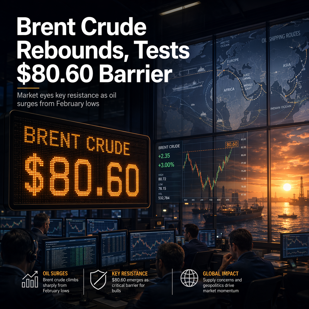 Brent Crude Rebounds Sharply, Tests Key Resistance at $80.60