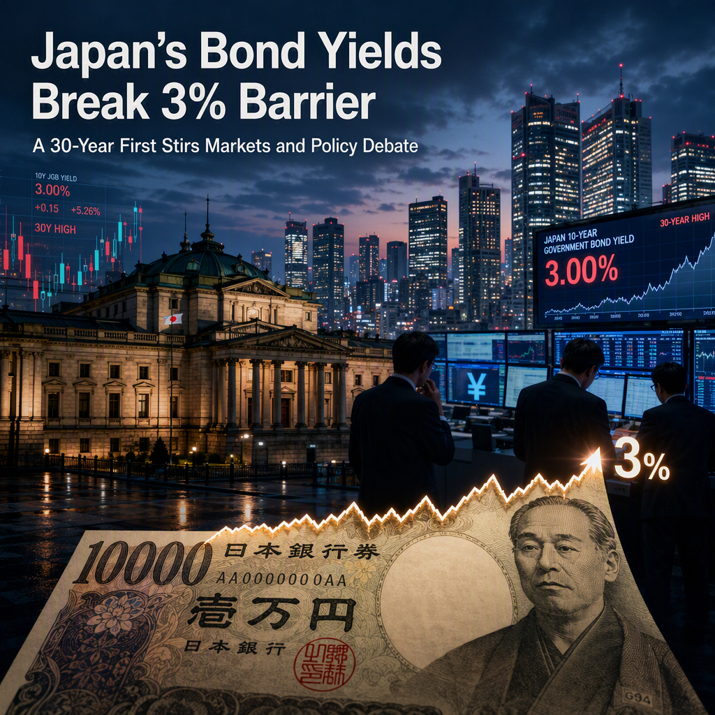 Japan's 10-Year Bond Yields Hit 3% for First Time in 30 Years, Triggering Market Reactions and Policy Debate