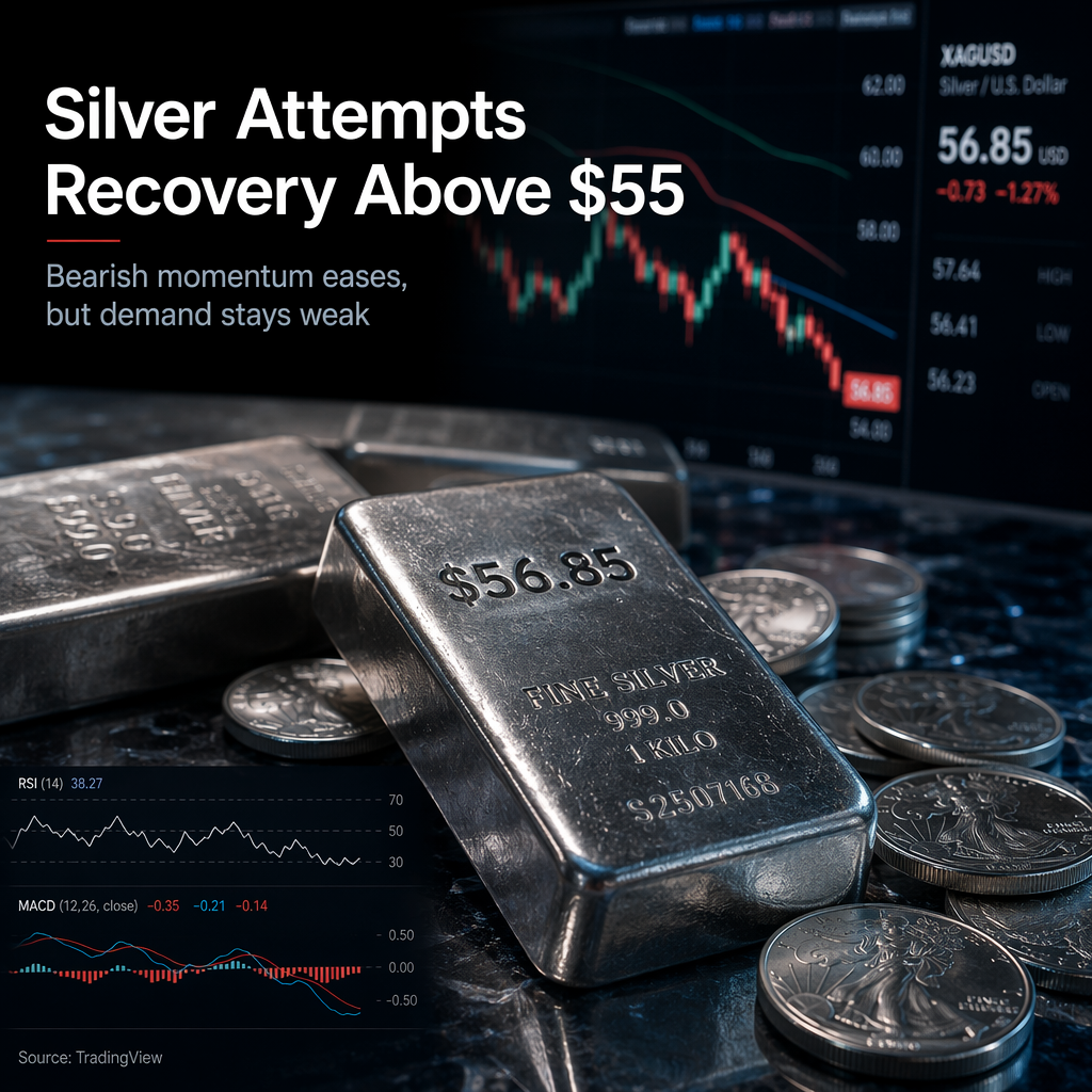 Silver Attempts Recovery Above $55 as Bearish Momentum Eases, but Demand Remains Weak